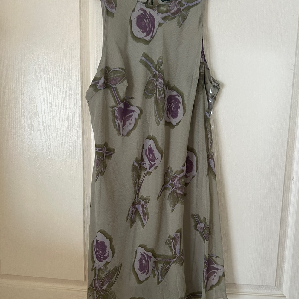 Floral Sleeveless Dress in Green and Purple